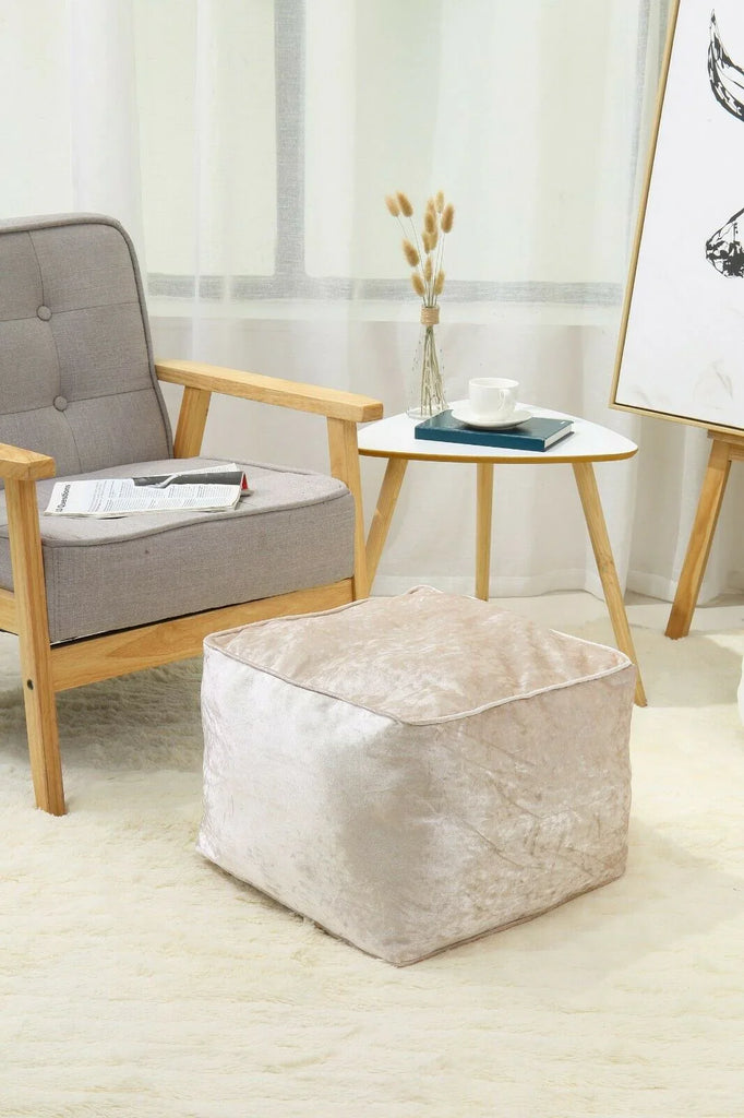 Crush Velvet Bean Bag Cube Foot Rest Stool Pouffe Ottoman