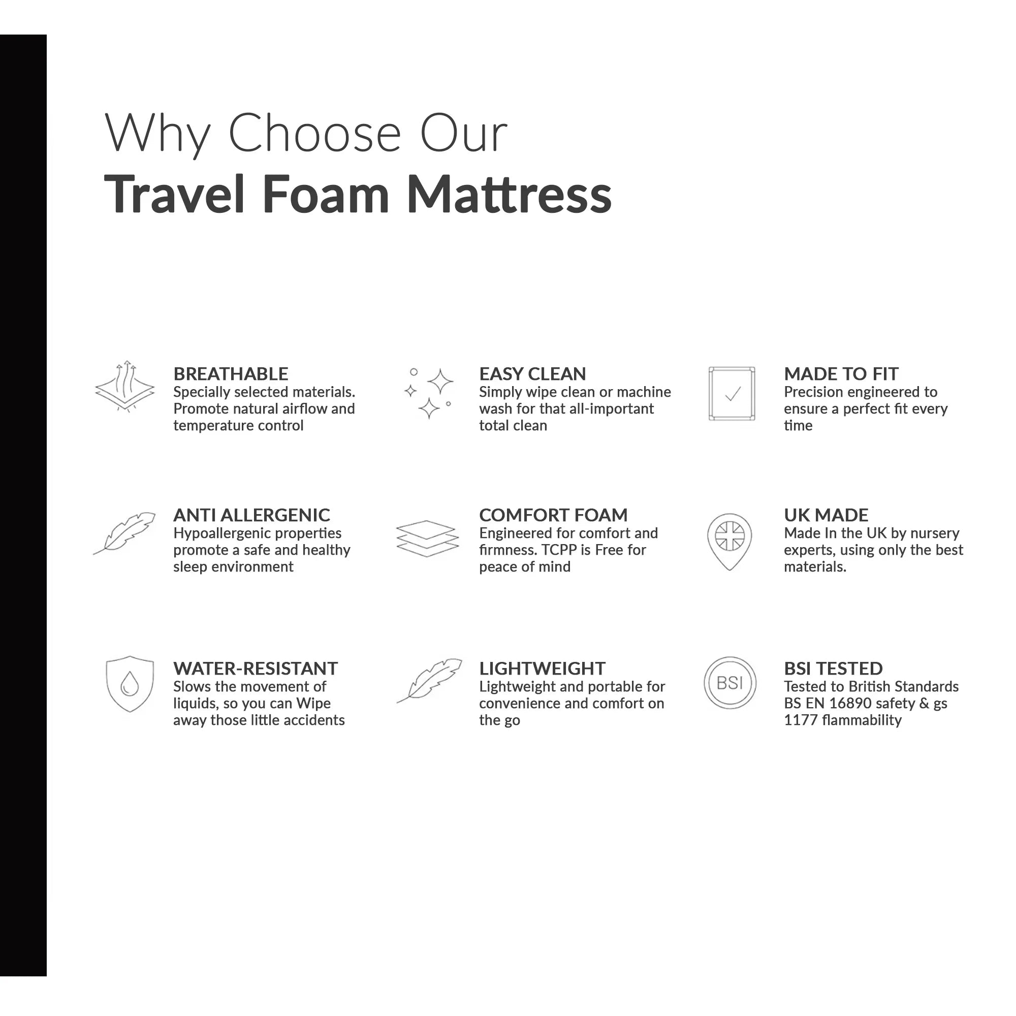 Breathable Baby Toddler Travel Cot & Crib Mattress (Next to Me 83x50x5cm)