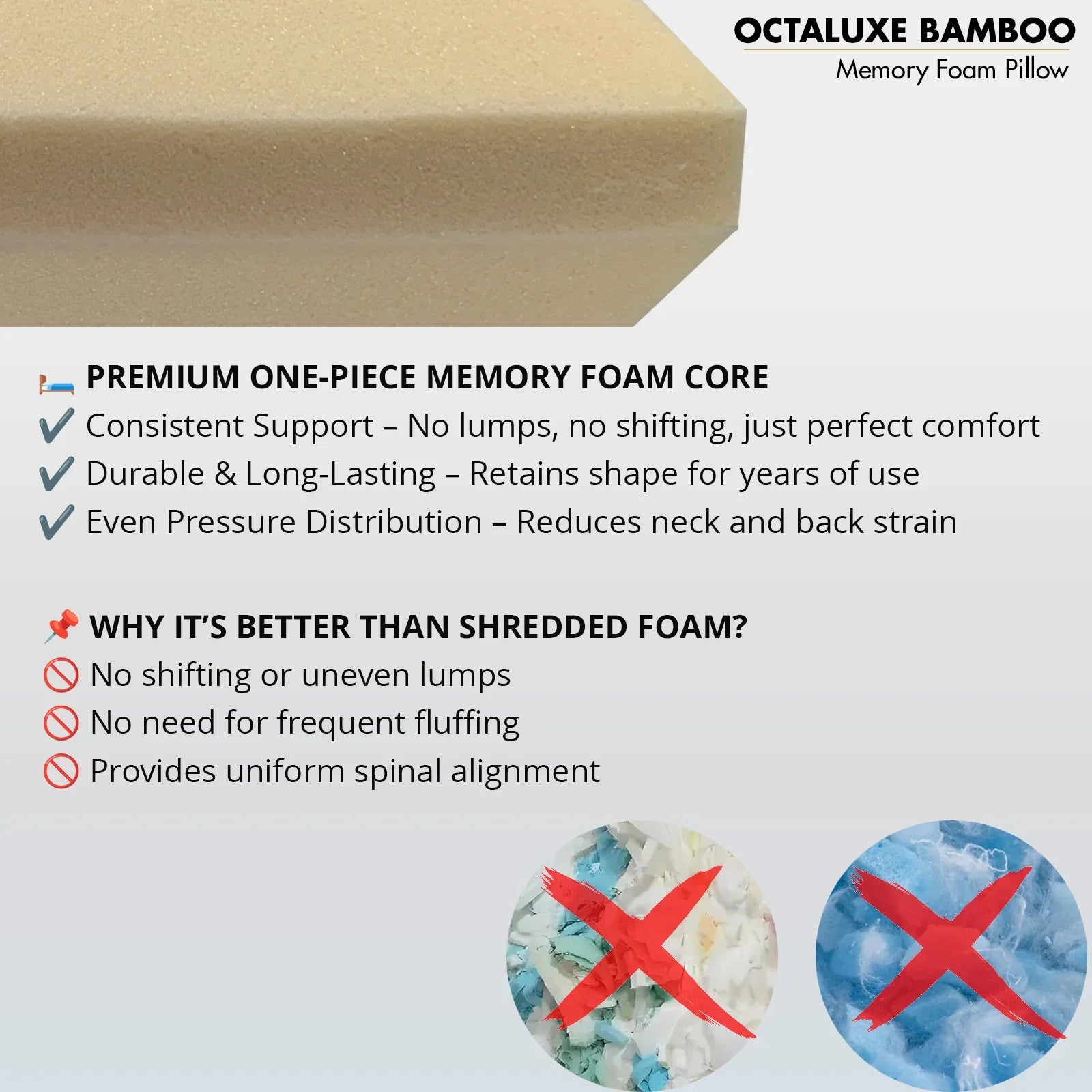 Octaluxe Bamboo Visco Memory Foam Pillow