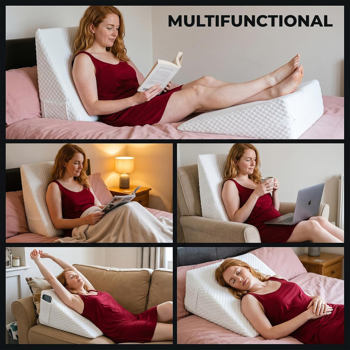 Orthopaedic Memory Foam Bed Wedge Pillow for Back Support & Leg Elevation