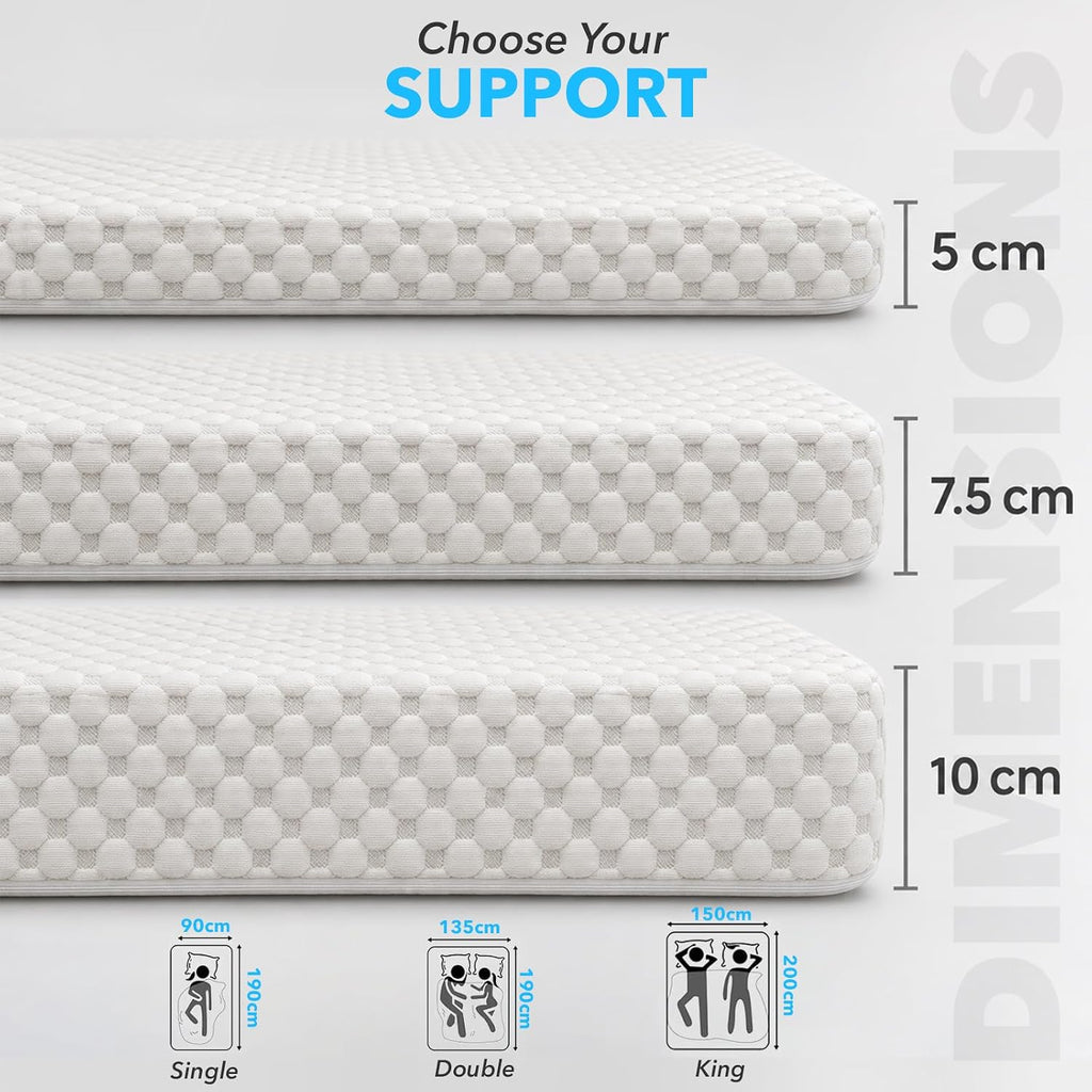Memory Foam Mattress Topper 3D Bubble Cover | Non-Slip Base | 7.5cm Thick