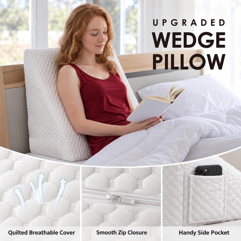 Orthopaedic Memory Foam Bed Wedge Pillow for Back Support & Leg Elevation