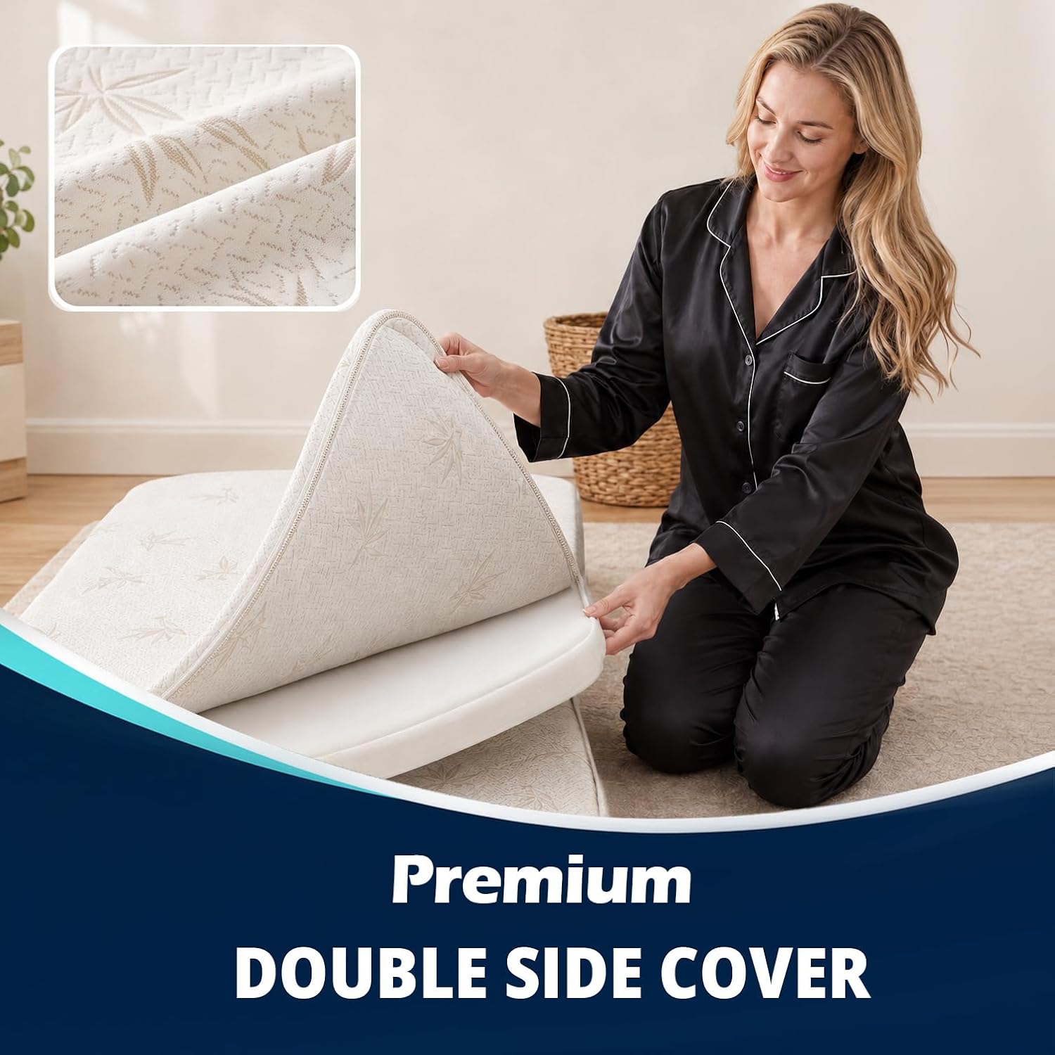 Bamboo Mattress Topper Replacement Cover | Breathable Zipped Reversible Cover | Elasticated Corner Straps
