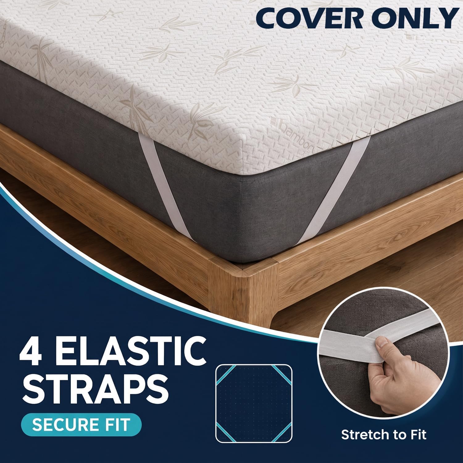 Bamboo Mattress Topper Replacement Cover | Breathable Zipped Reversible Cover | Elasticated Corner Straps