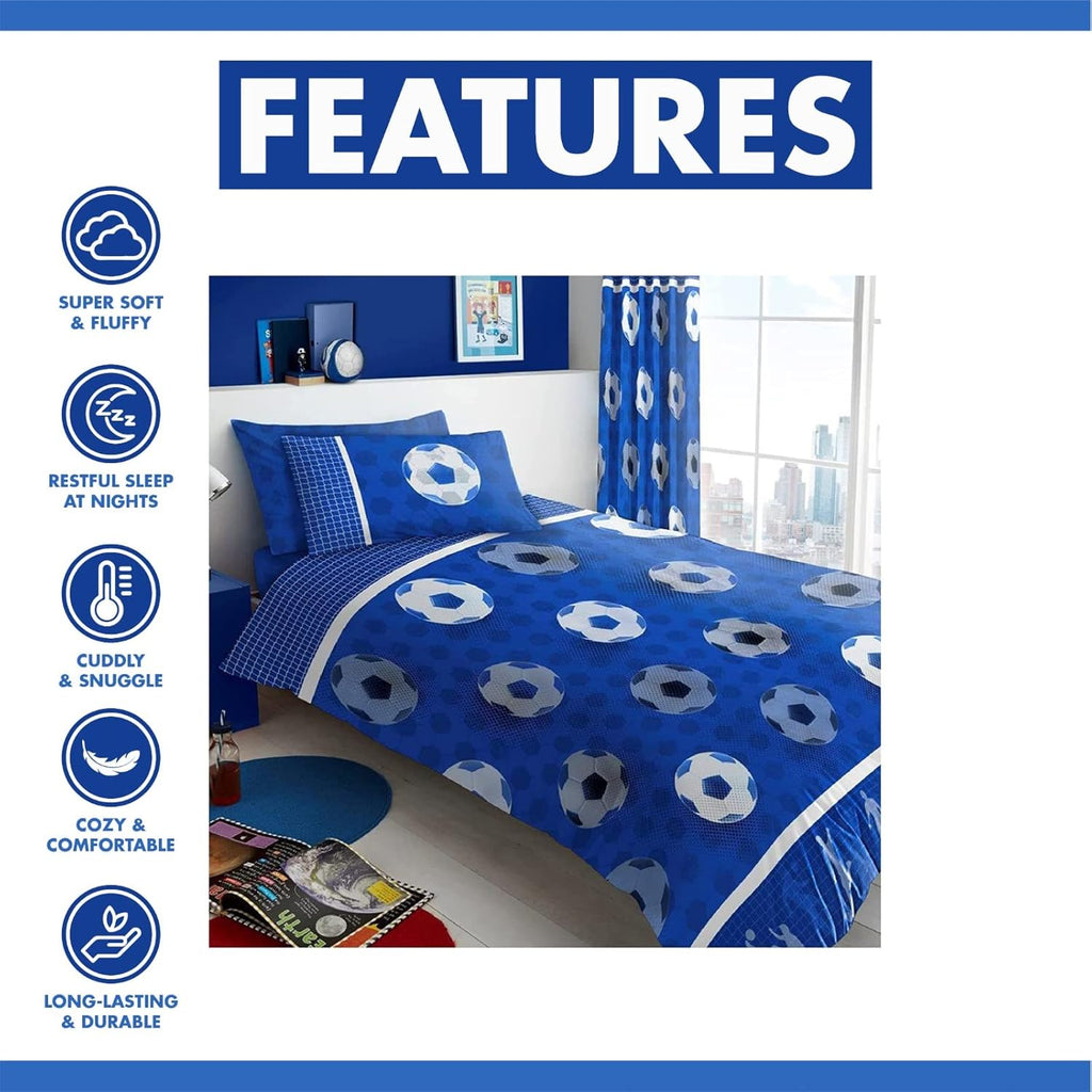 Youngun's Football Goals Blue Single Duvet Cover and Pillowcase Set