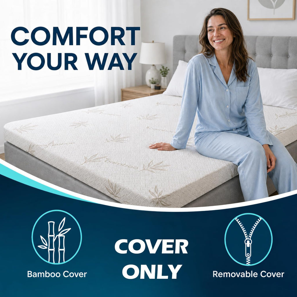 Bamboo Mattress Topper Replacement Cover | Breathable Zipped Reversible Cover | Elasticated Corner Straps