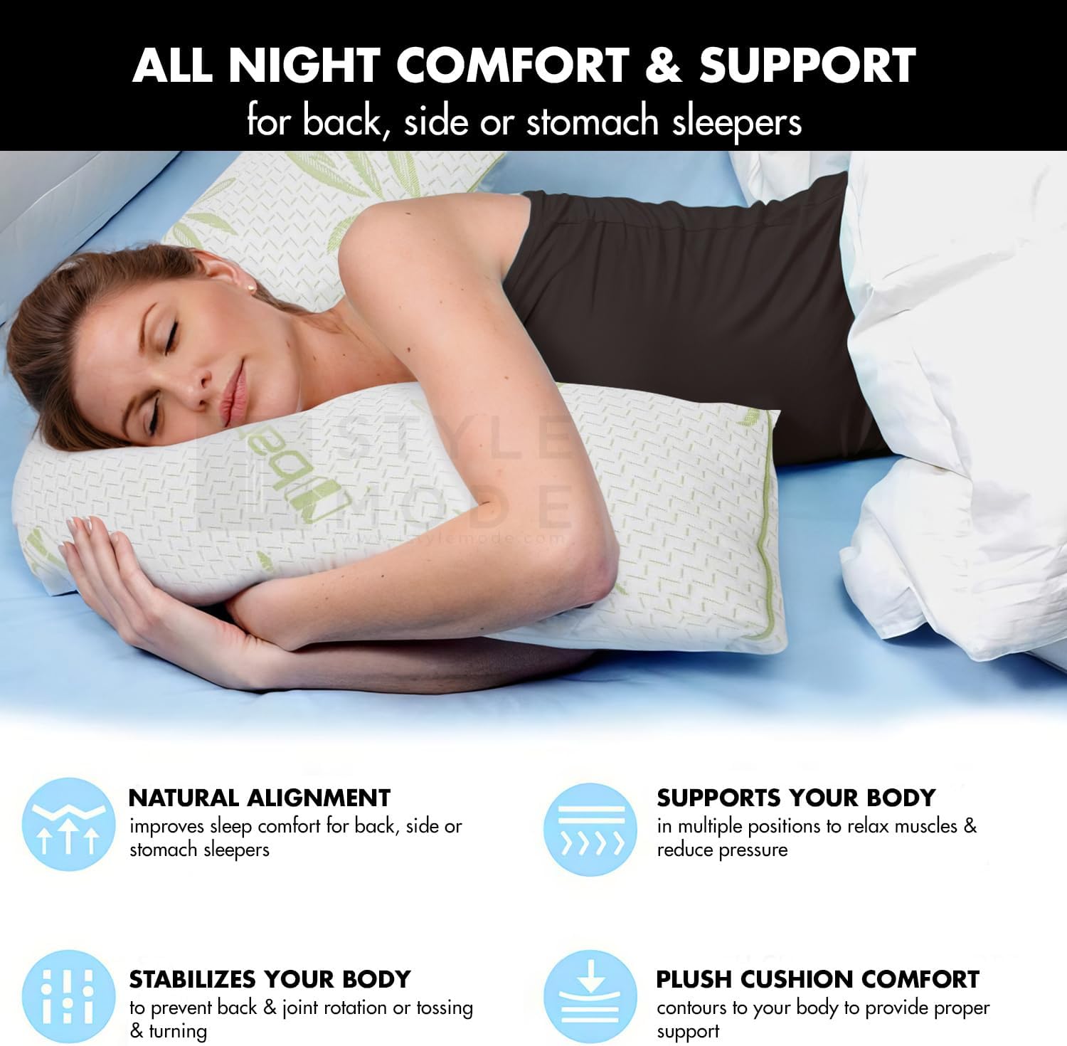 Bamboo V Shape Anti-Allergy Memory Foam Pillow with Cover
