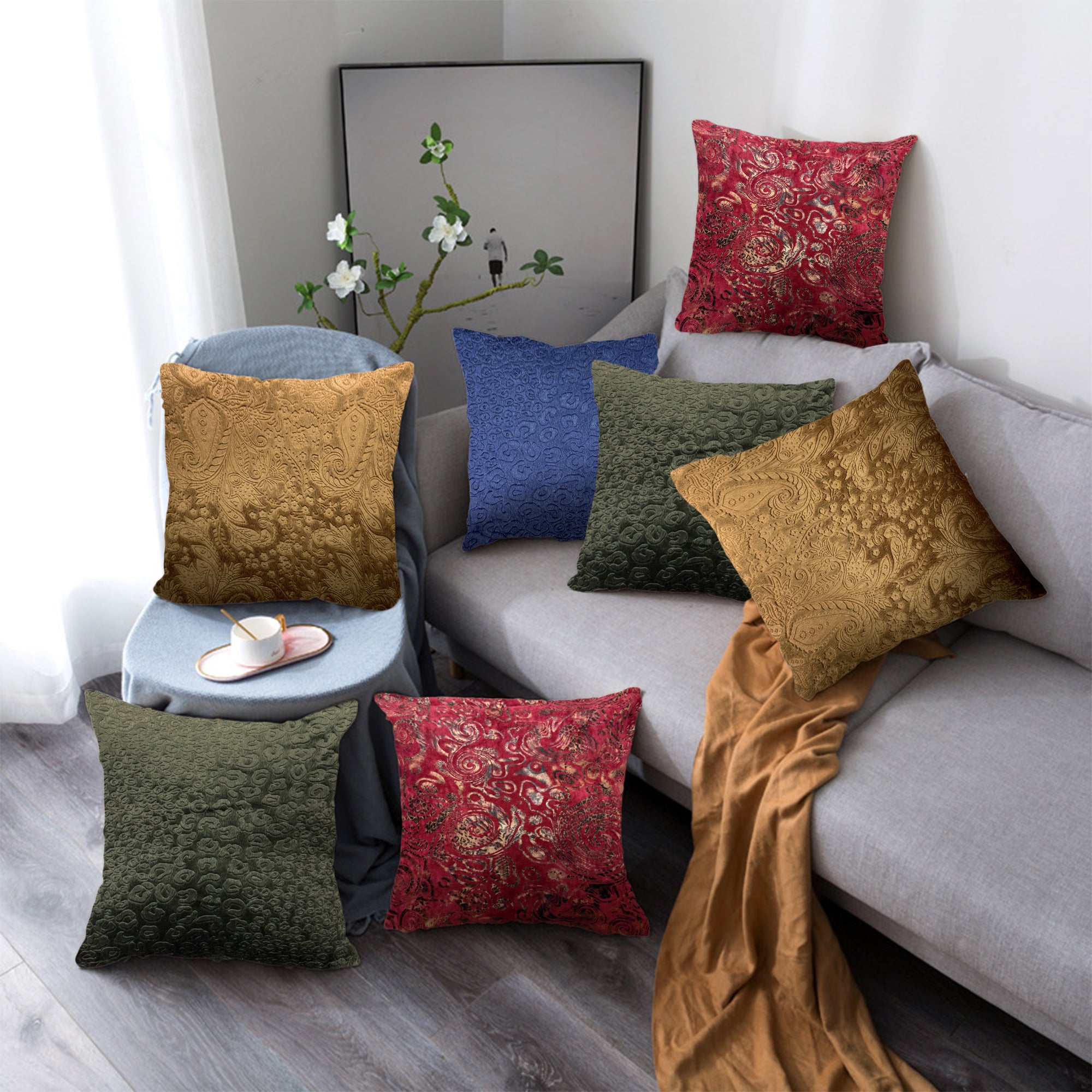 Embossed Velvet Throw Filled Cushion