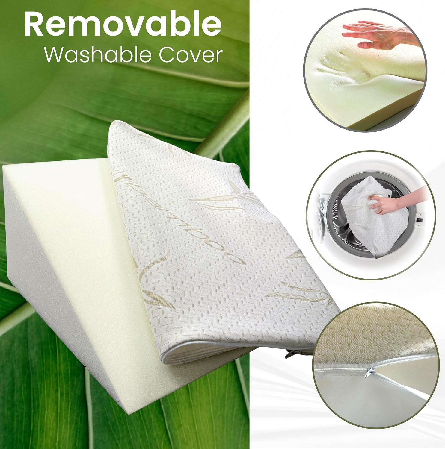 Memory Foam Bed Wedge Pillow with Bamboo Cover | Orthopaedic Back Rest Support