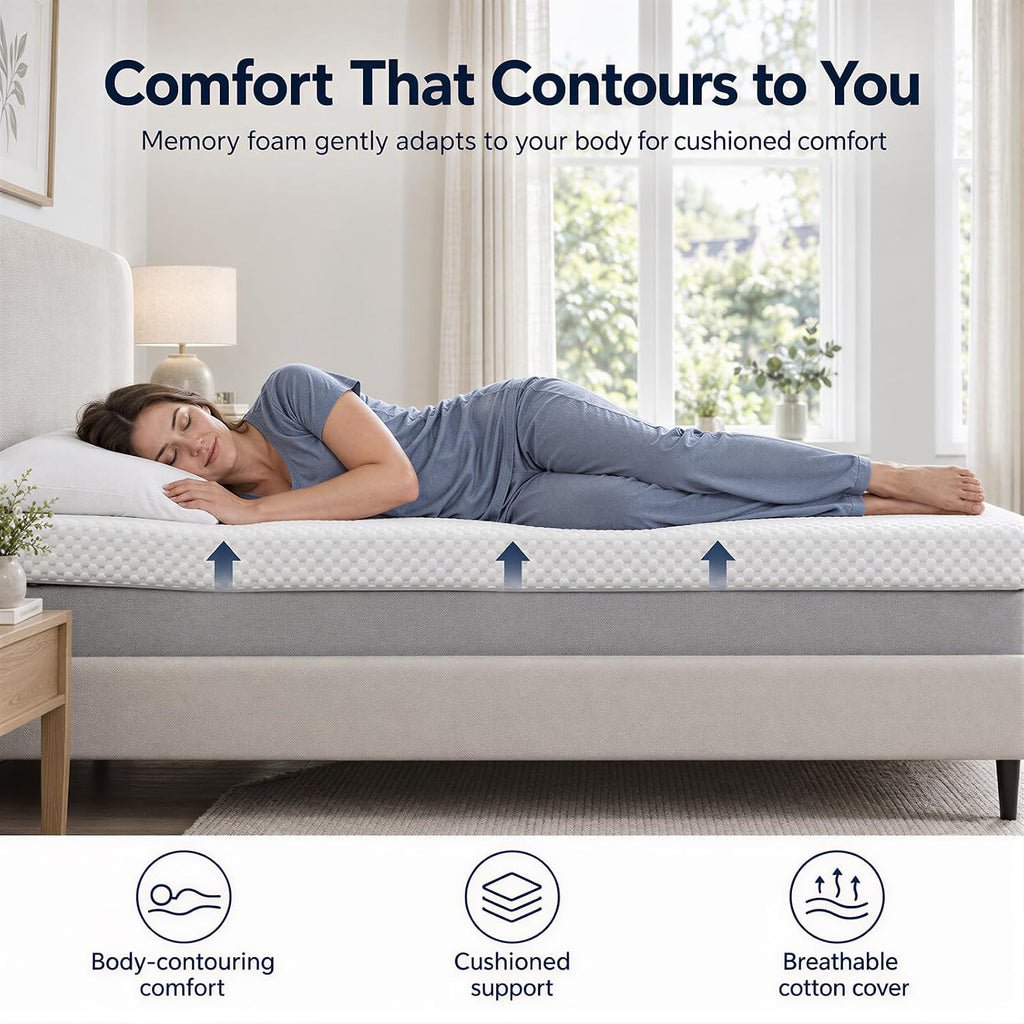Memory Foam Mattress Topper 3D Bubble Cover | Non-Slip Base | 7.5cm Thick