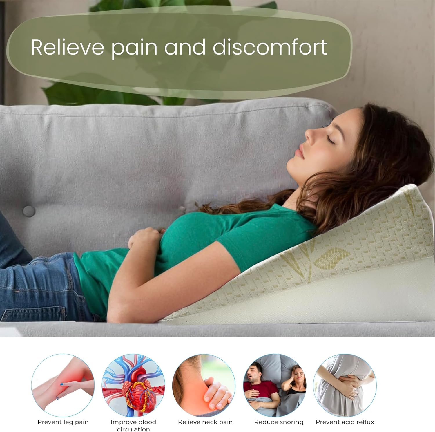 Memory Foam Bed Wedge Pillow with Bamboo Cover | Orthopaedic Back Rest Support