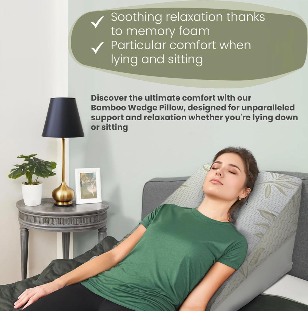 Memory Foam Bed Wedge Pillow with Bamboo Cover | Orthopaedic Back Rest Support