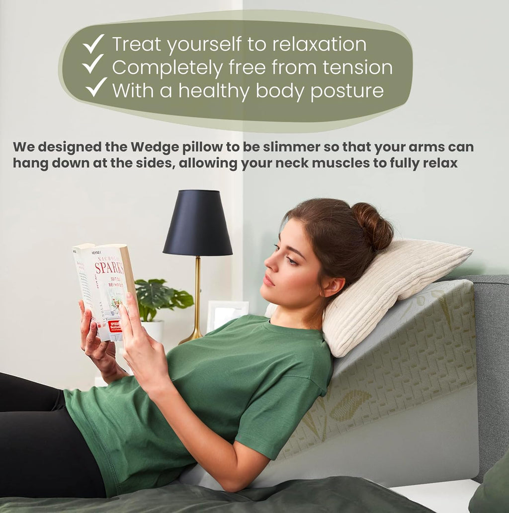 Memory Foam Bed Wedge Pillow with Bamboo Cover | Orthopaedic Back Rest Support