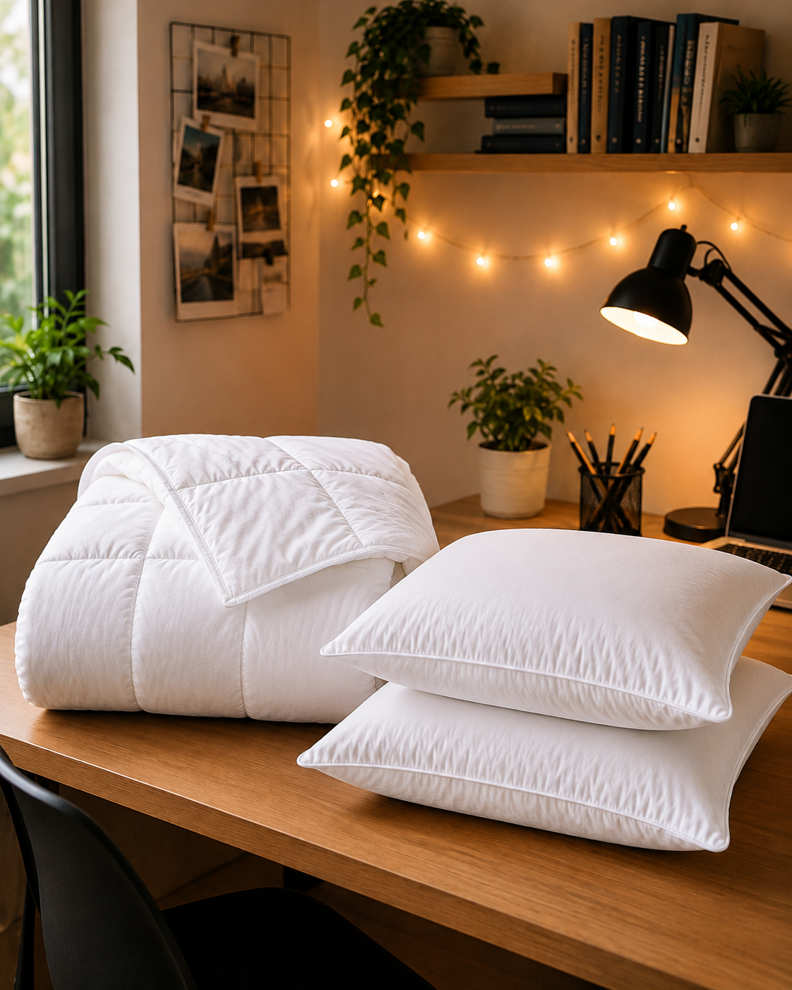 Luxury Goose Feather Bedding Bundle with Memory Foam Mattress Toppers
