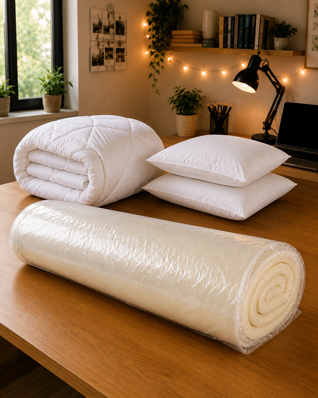 Luxury Goose Feather Bedding Bundle with Memory Foam Mattress Toppers
