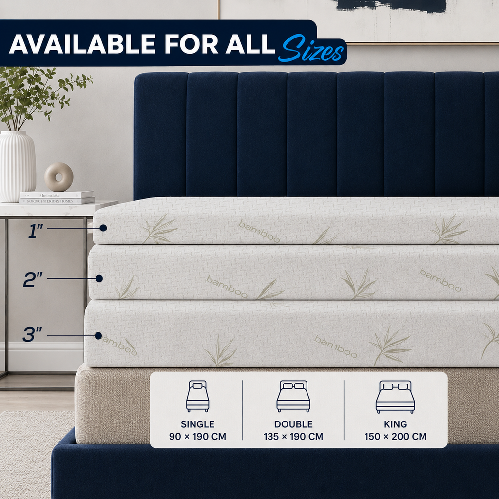 Memory Foam Mattress Topper | Reversible Bamboo Cover | Orthopaedic Pressure Relief for Back Pain | Hypoallergenic