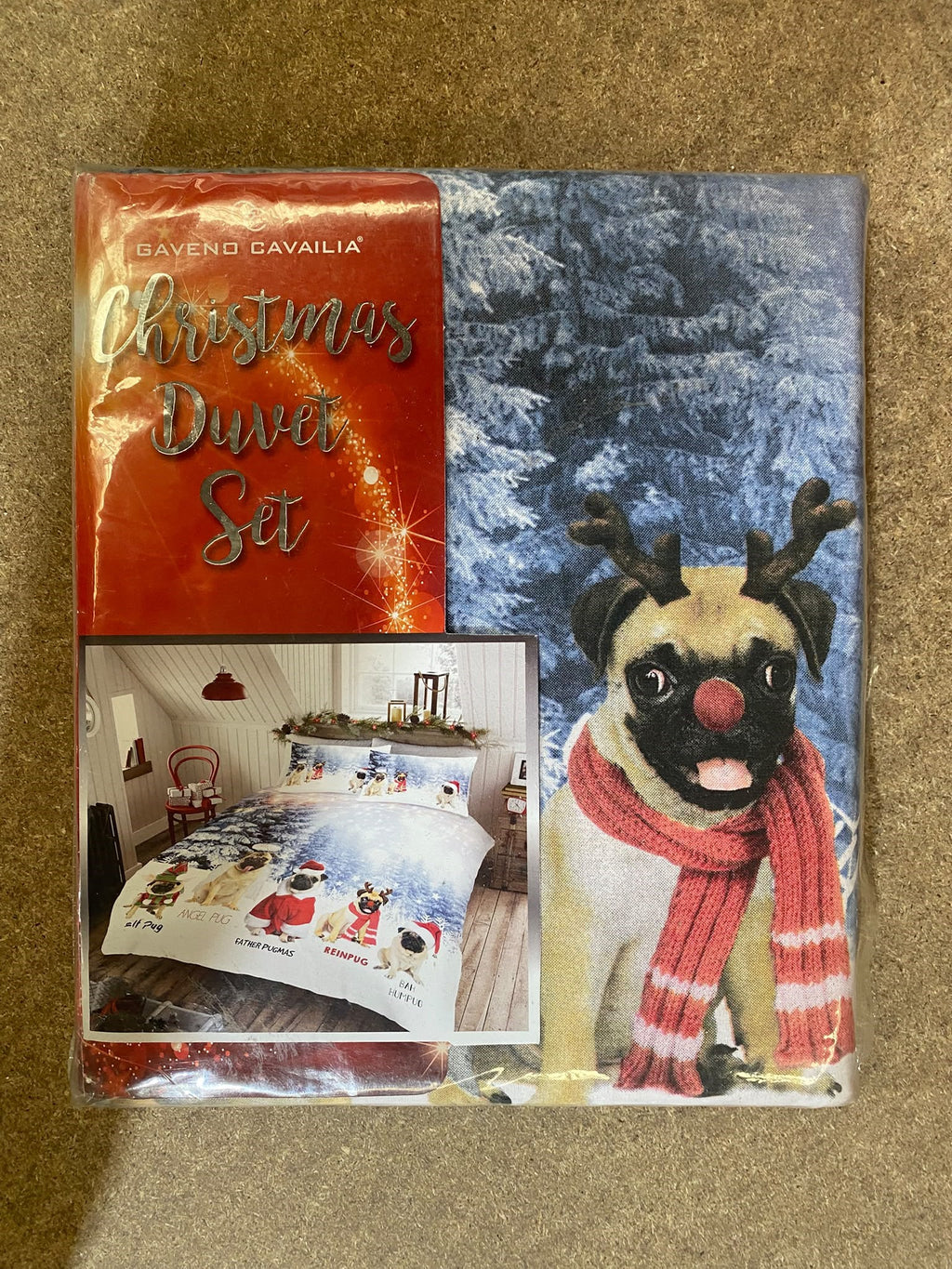 Christmas Reversible Double Duvet Cover Set | Festive Pug Bedding