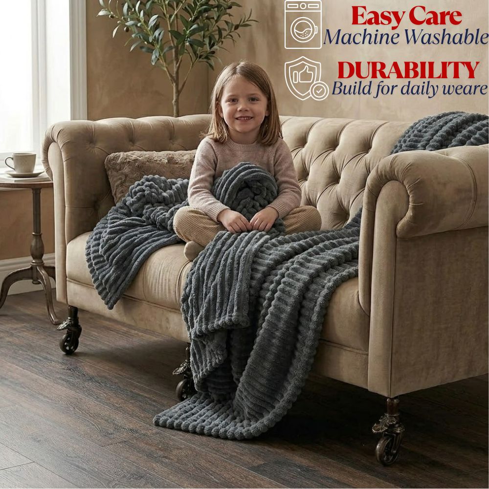 Luxury Corduroy Faux Fur Fleece Throw 150cm x 200cm