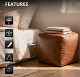Cube Shape Leather Foot Rest Stool Pouffe Footstools