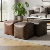 Cube Shape Leather Foot Rest Stool Pouffe Footstools