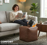 Cube Shape Leather Foot Rest Stool Pouffe Footstools