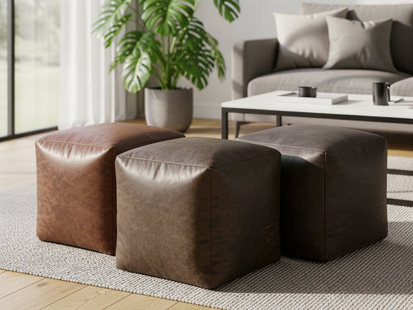 POUFFE & FOOTSTOOLS  Kick back in style. Our velvet and cord pouffe footstools add instant comfort and character to any living room.