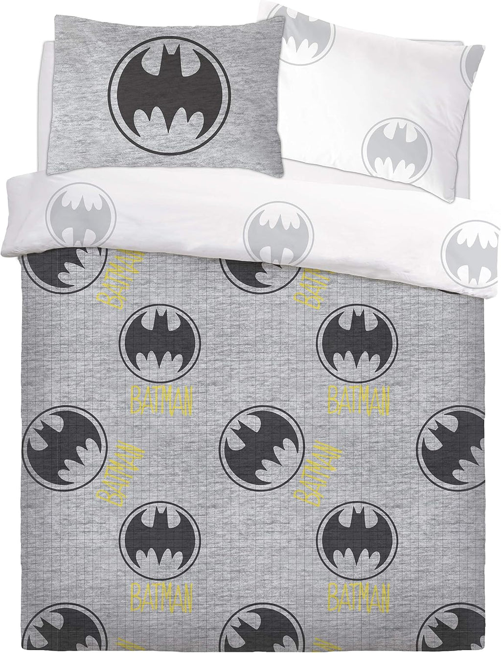 Batman Logo Reversible Grey Double Duvet Cover & Pillowcase Set