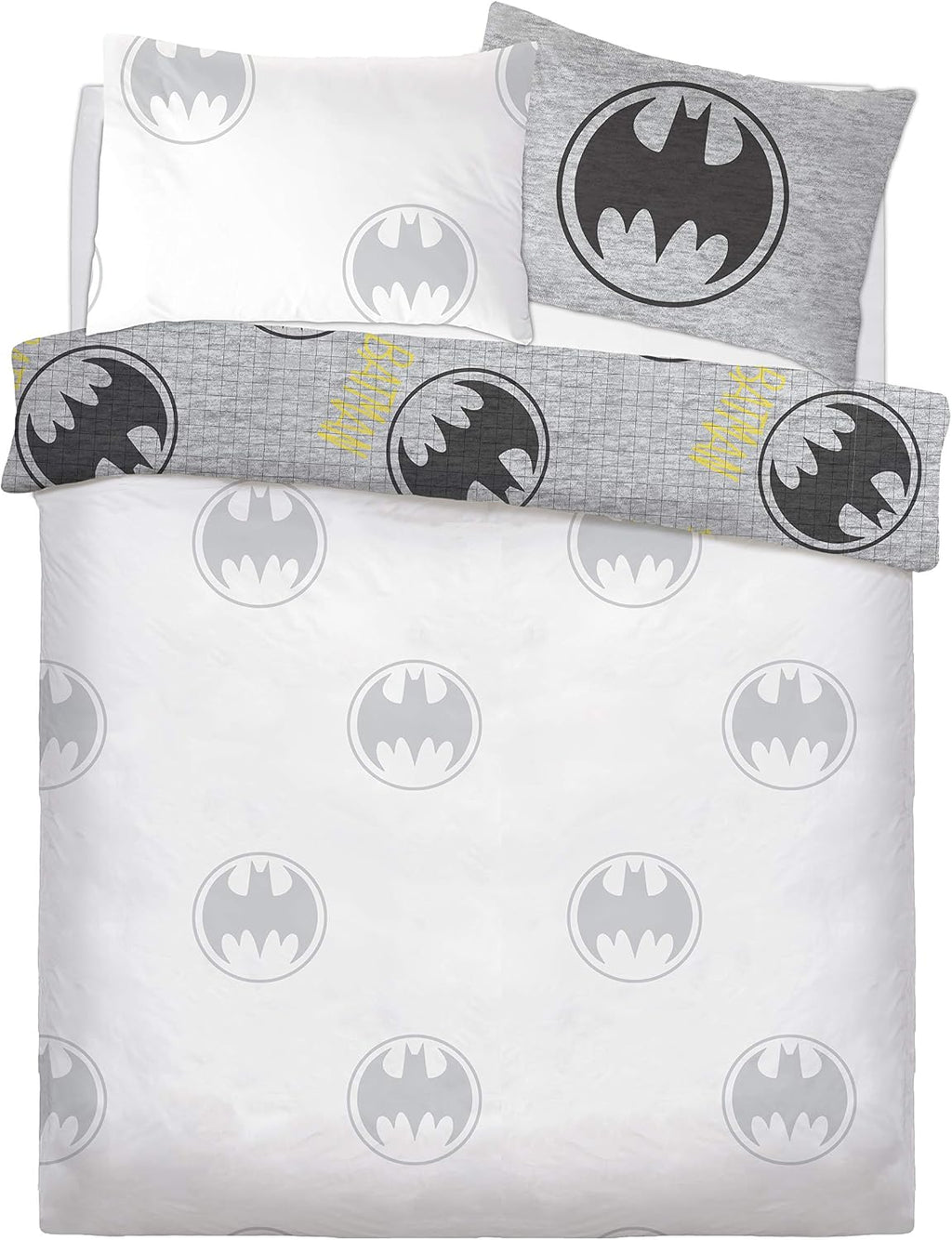 Batman Logo Reversible Grey Double Duvet Cover & Pillowcase Set