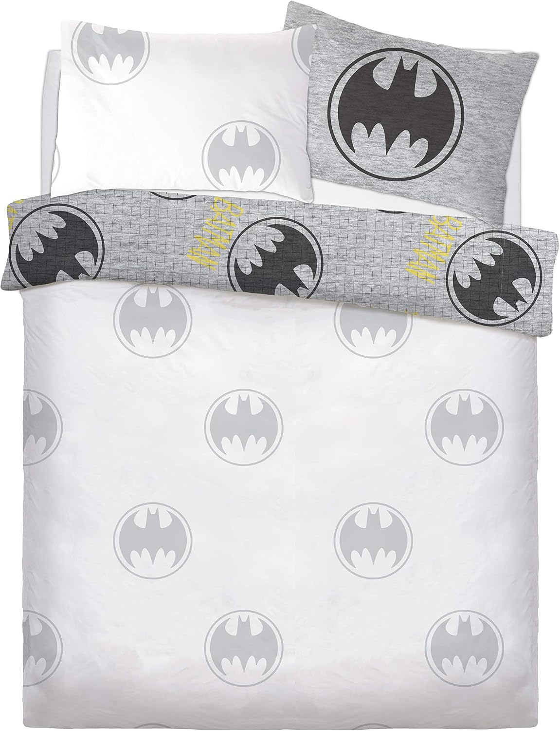 Batman Logo Reversible Grey Double Duvet Cover & Pillowcase Set