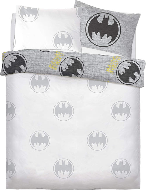 Batman Logo Reversible Grey Double Duvet Cover & Pillowcase Set