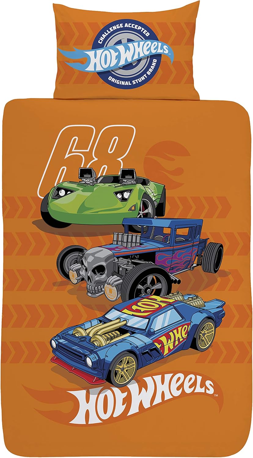 Kids Hot Wheels Single Duvet Reversible Bedding Cars Tracks Quilt Cover