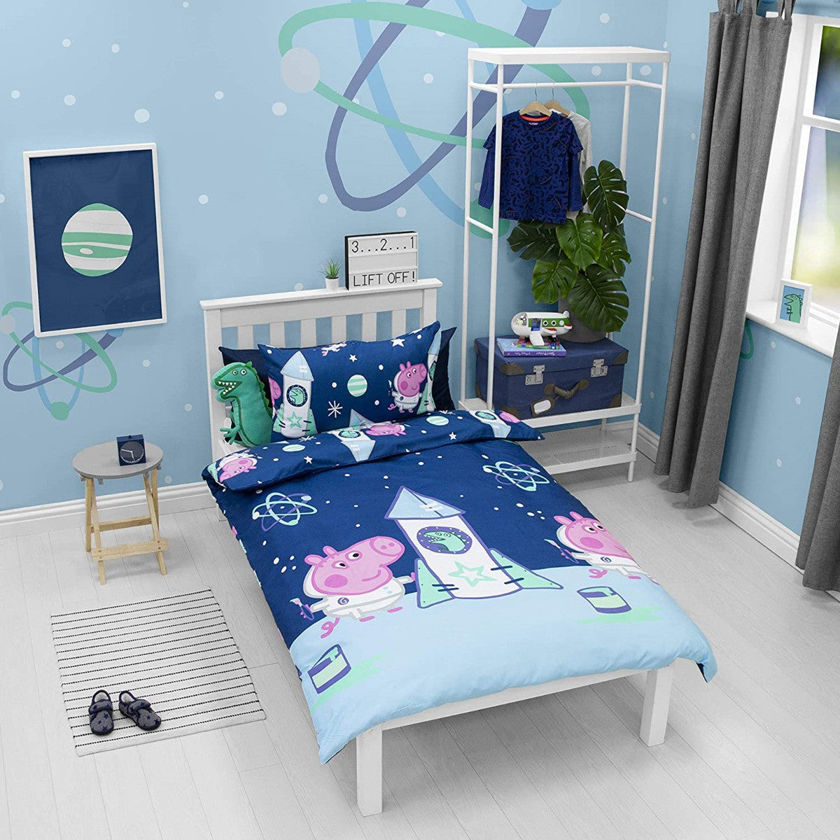 Reversible Peppa Pig Space Rocket Single Duvet Cover Set