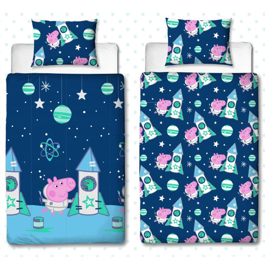 Reversible Peppa Pig Space Rocket Single Duvet Cover Set
