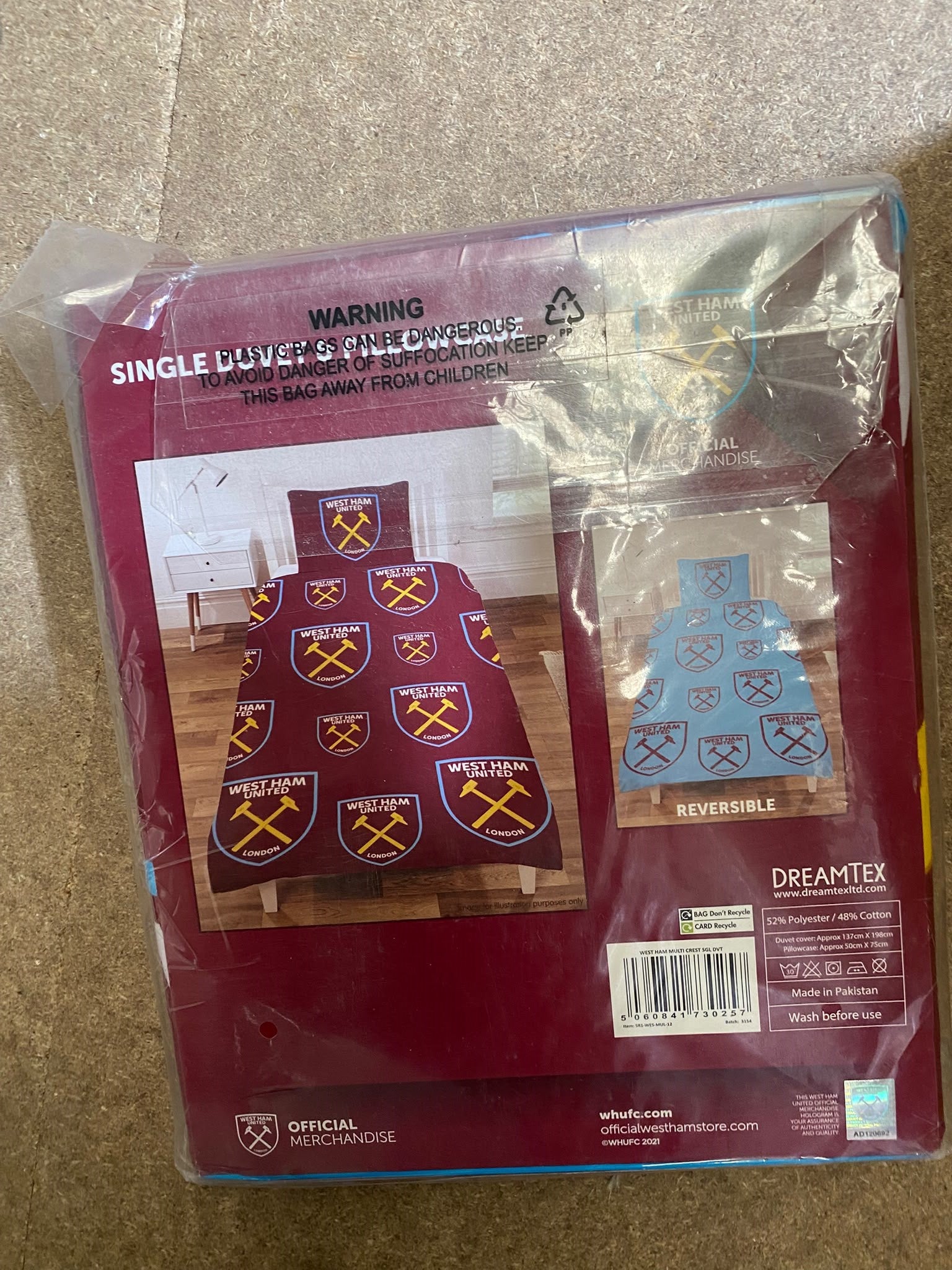 West Ham United Reversible Single Duvet Cover Set