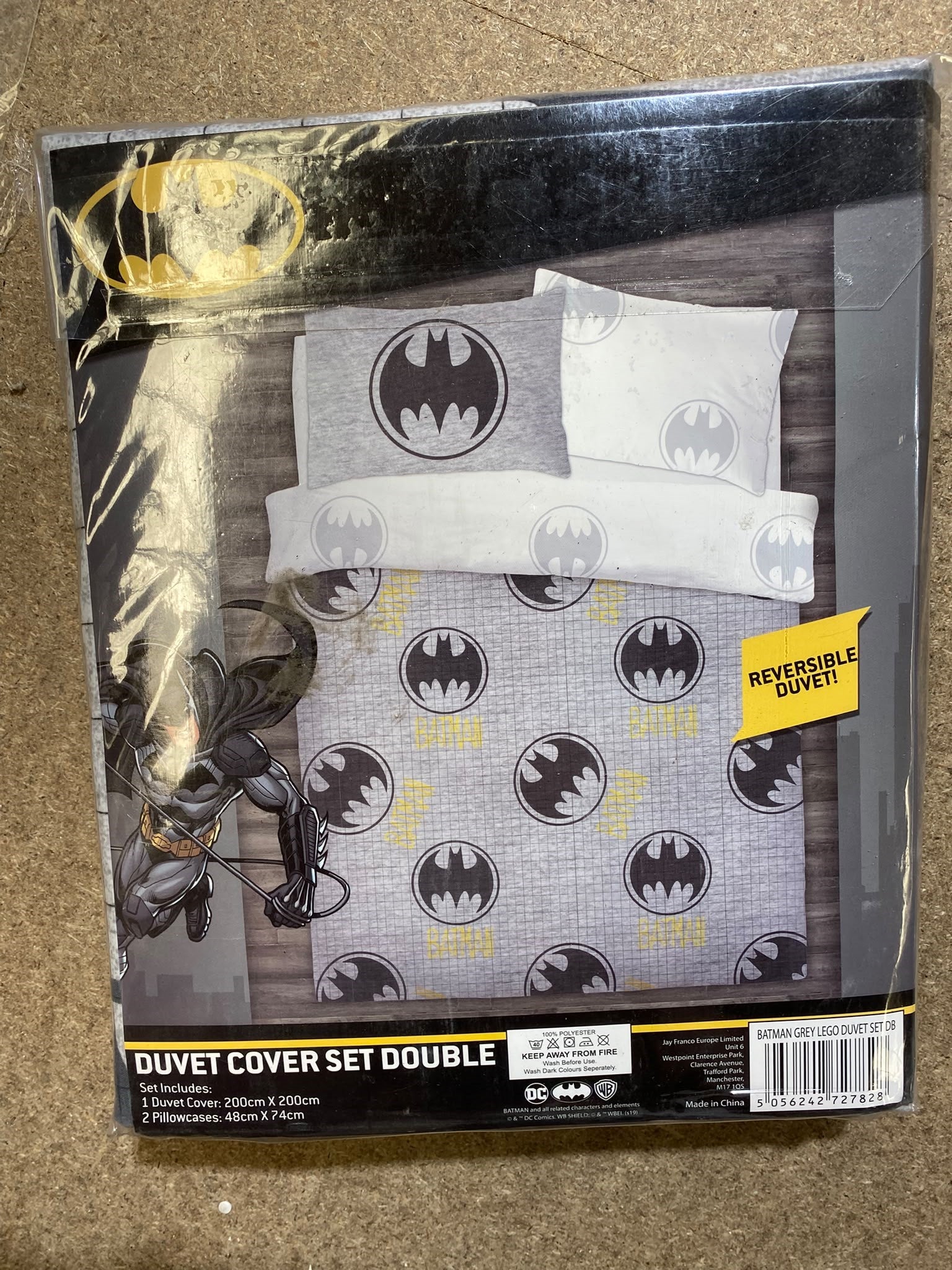 Batman Logo Reversible Grey Double Duvet Cover & Pillowcase Set