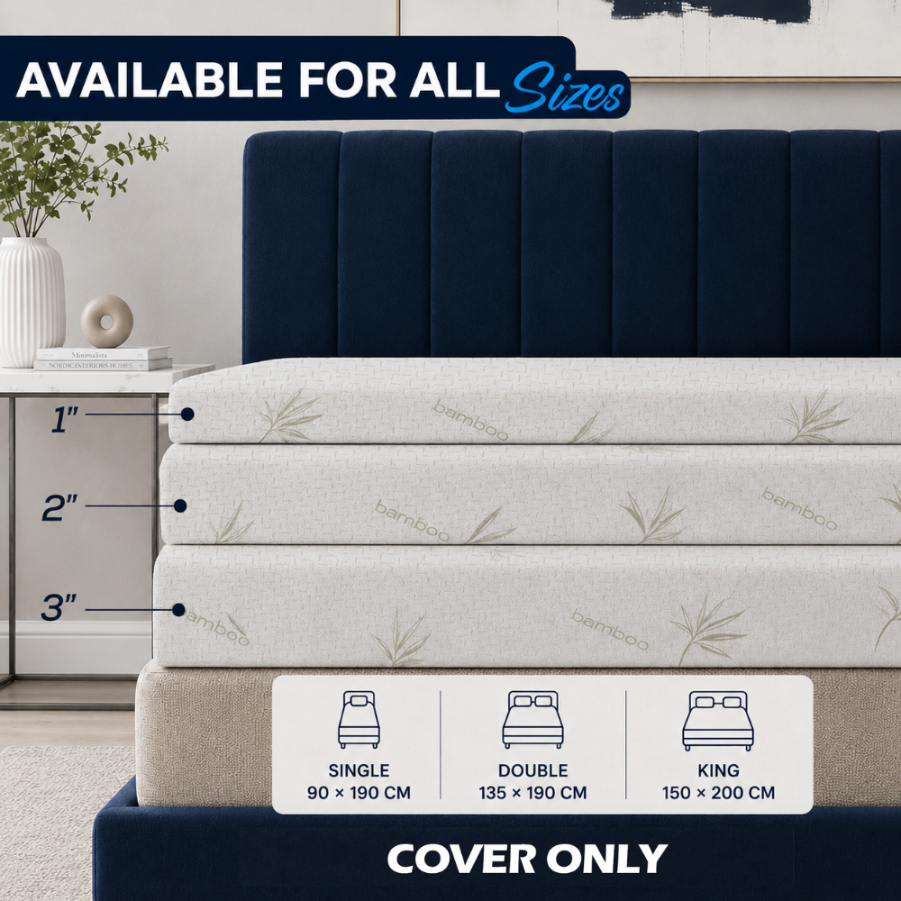 Bamboo Mattress Topper Replacement Cover | Breathable Zipped Reversible Cover | Elasticated Corner Straps