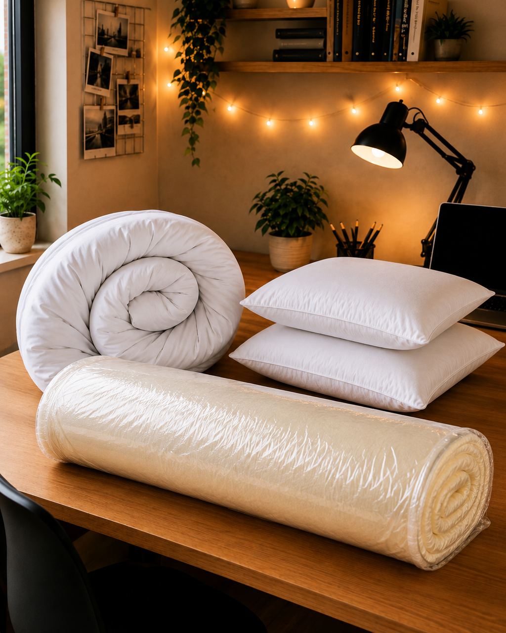 Poly Cotton Bedding Bundle with Memory Foam Mattress Toppers