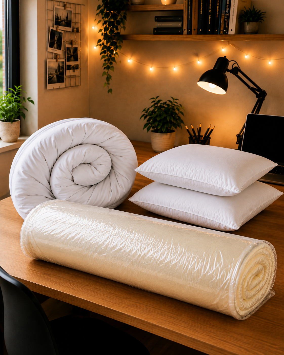Poly Cotton Bedding Bundle with Memory Foam Mattress Toppers