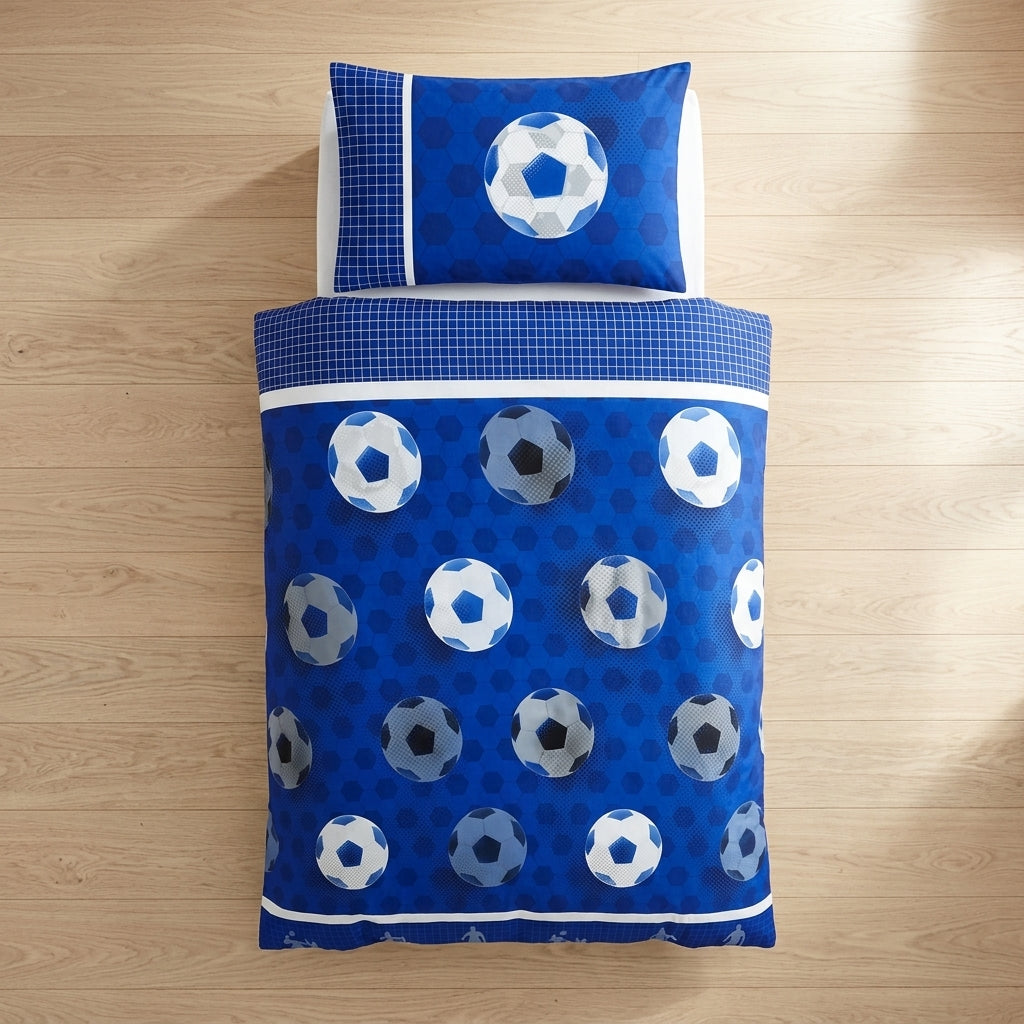 Youngun's Football Goals Blue Single Duvet Cover and Pillowcase Set
