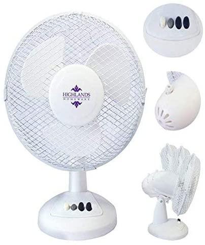 Highlands Desk Fan 3 Speed Silent & Compact Cooling Fan,12 Inch Oscillating Desk