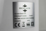 Highlands Desk Fan 3 Speed Silent & Compact Cooling Fan,12 Inch Oscillating Desk